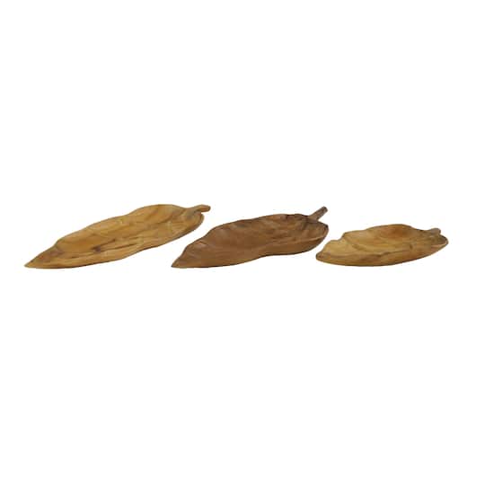 Brown Teak Wood Coastal Style Tray Set